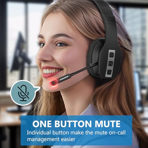 Conambo JBT600 Bluetooth Headset V5.1, Trucker Bluetooth Headset with Three Mic Noise Cancelling & Mute Button, Improved Comfort Wireless Headset 35Hrs Talktime for Cellphone Trucker Home Office - color: Grey
