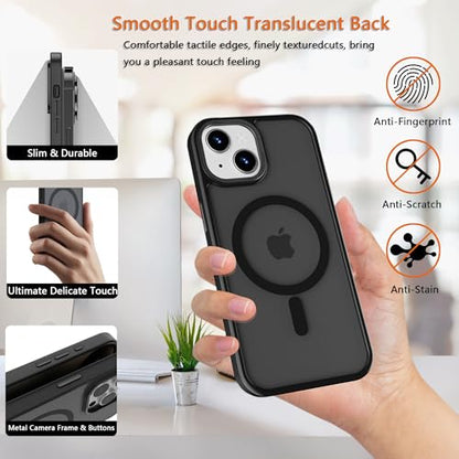 Magnetic iPhone 14/13 case,Compatible with Magsafe, Military-Grade Protection,Slim Translucent Matte Shockproof with Anti-Scratch Anti-Fingerprint Phone Cover (Black, iPhone 14/13) - color: Black, size: iPhone 14/13
