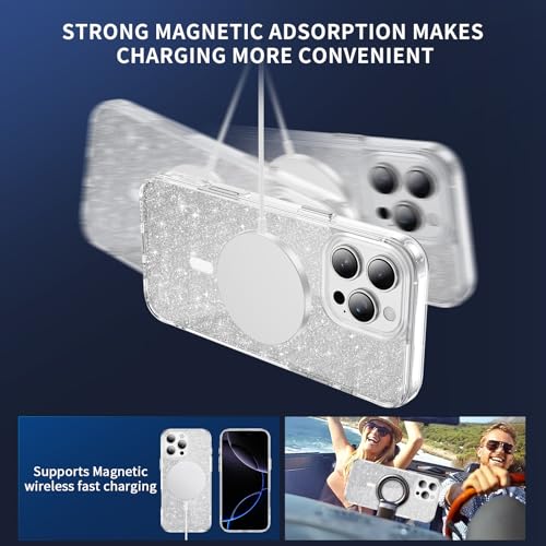 LEMAXELERS Clear Sparkly Magnetic Case for iPhone 16 Pro -Clear SF | Glitter Anti-Yellowing Slim TPU Bumper Compatible with Magsafe Shockproof Protective Transparent Cover - color: Clear, size: iPhone 16 Pro