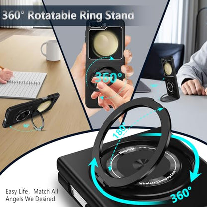 Magnetic Case for Samsung Galaxy Z Flip 5, [Compatible with MagSafe] Military Grade Shockproof Slim fit Samsung Z Flip 5 Phone Case with Magnetic Ring Kickstand, Black - color: Black, size: Samsung Galaxy Z Flip 5