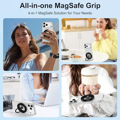 Magnetic Phone Ring Holder for MagSafe,360° Rotation Cell Phone Grip Stand - color: Black