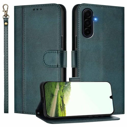 for Galaxy A17 5G Phone Case Wallet and Wrist Strap (Green) | Card Holder Slots, PU Leather, Flip Cover, Magnetic Closure, Kickstand, Folio Protective, for Samsung A17 Case - color: Green