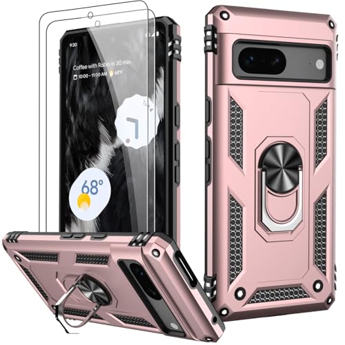 LUMARKE for Google Pixel 7 Case with Screen Protector,Pass 16ft. Drop Tested Military Grade Protective Phone Cover with Magnetic Ring Kickstand Compatible with Car Mount Holder Rose Gold - color: Rose Gold, size: Google Pixel 7