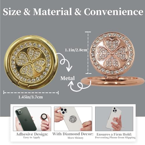 2 Pack Phone Grip Holder Adhesive, 4-Leaf Clover with Bling Diamond Thin Smartphone Finger Grips Loop Handle Stand for the Back of iPhone - Gold, Rose Gold - color: Gold, Rose Gold
