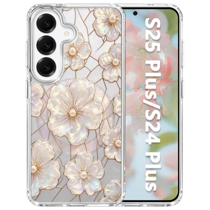 for Samsung Galaxy S24+/S25+ Magnetic Case【Compatible with MagSafe】 Aesthetic Oil Painting Stained Glass Flower Design, Slim Fit Hard PC Back Shockproof Cute Clear Phone Cover, Light Pink - color: Light Pink, size: Galaxy S25+/S24+