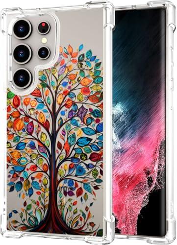 Hungo Galaxy S24 Ultra Case for Women Clear Design Cute,Girly Girls Case Compatible with Samsung Galaxy S24 Ultra Tree with Colorful Leaves Autumn - color: Autumn Tree
