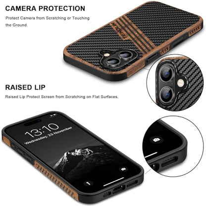 TENDLIN Compatible with iPhone 16 Phone Case Wood Grain with Carbon Fiber Texture Design Leather Hybrid Slim Case (Three Stripe) - color: Three Stripe, size: iPhone 16