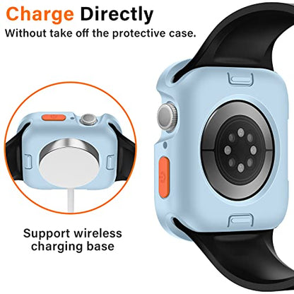 Amizee Rugged Case Compatible with Apple Watch Case Series 9/8/7 45mm SE 3/2/1 Series 6/5/4 44mm, Soft TPU Shockproof Bumper Drop Proof Protective Cover Compatible with iWatch - Light Blue - color: Light Blue, size: 44mm/45mm