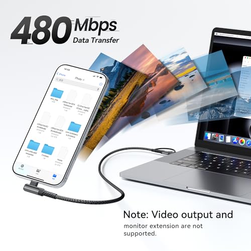 240W USB C to USB C Cable 10FT 2Pack, 2-in-1 Right Angle, Fast Charging - color: Black