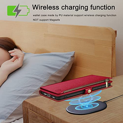 XcaseBar for Motorola Moto G Power 5G 2024 Wallet case with Zipper Credit Card Holder【RFID Blocking】,Flip Folio Book PU Leather Phone case Shockproof Cover Women Men for Power 5G 2024 case Red - color: Red