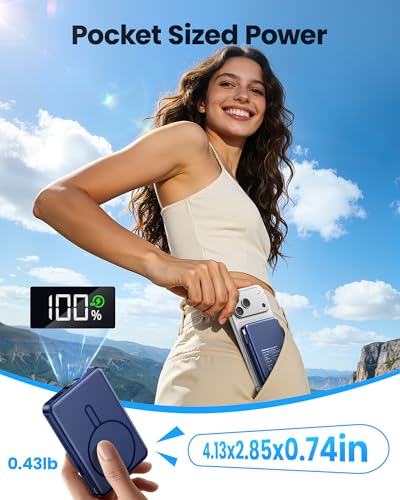 Magnetic Portable Charger, Power Bank Fast Charging 22.5W 10000mAh, Portable Charger with Built in Cable, for Magsafe Battery Pack Compatible with iPhone 17/16/15/14/13/12 Pro/Pro Max, Samsung Blue