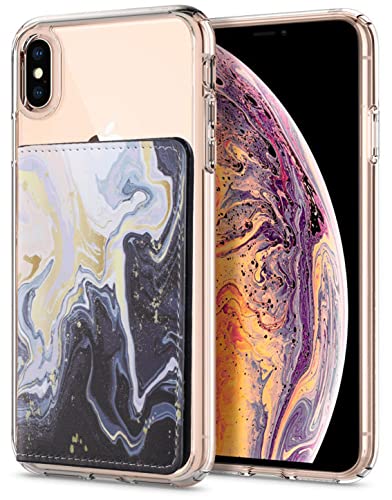 Credit ID Card Holder for Back of Phone Leather Phone Wallet Stick On with Stand Flip Waterproof Leather Adhesive Wallet for Most Cellphones (Marble Yellow) - color: Marble Yellow