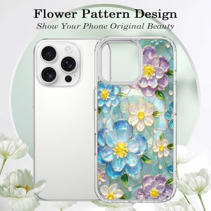 for iPhone 16 Pro Max Magnetic Case【Compatible with MagSafe】 Aesthetic Oil Painting Stained Glass Flower Design, Slim Fit Hard PC Back Shockproof Cute Clear Phone Cover, Blue Purple - color: Blue Purple, size: iPhone 16 Pro Max