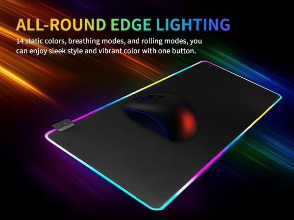 RGB Gaming Mouse Pad-14 Light Modes, Extended Soft LED Mouse Pad, Anti-Slip Rubber Base, Computer Keyboard Large Mousepad Mat, Waterproof Mousepads (25.6 * 11.6 Inch) - color: Black-A