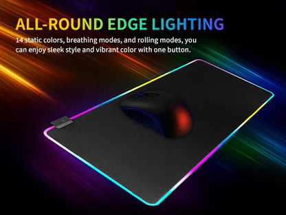 RGB Gaming Mouse Pad-14 Light Modes, Extended Soft LED Mouse Pad, Anti-Slip Rubber Base, Computer Keyboard Large Mousepad Mat, Waterproof Mousepads (25.6 * 11.6 Inch) - color: Black-A