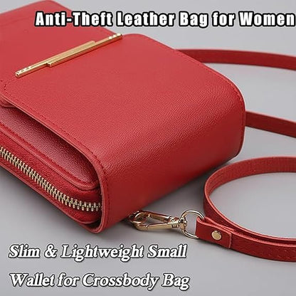 Women's Touch Screen Mobile Phone Messenger Bag, Waterproof Leather Touch Screen Crossbody Phone Purse - color: Brown