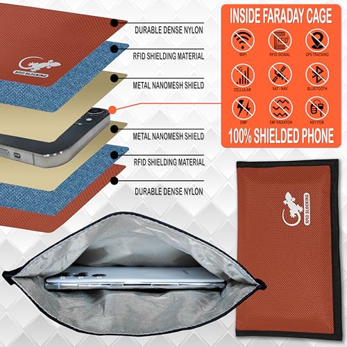 Faraday Bag Anti-Tracking GPS RFID Car Key Signal Blocker Wallet Shielding Pouch Protective Case for Cell Phone Car Key FOB, Data Privacy, Electronic Device Security (ORANGE - NYLON) - color: ORANGE - NYLON