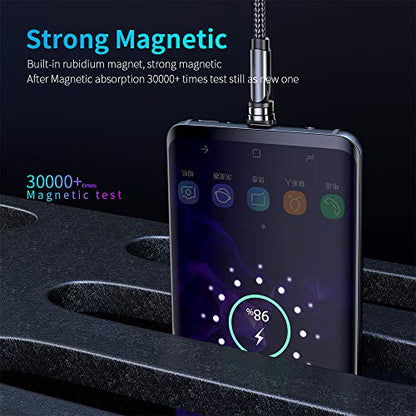 540° Rotation 3 in 1 Magnetic Charging Cable (7-Pack, 1.6ft/3.3ft/6.6ft/6.6ft/10ft/10ft, Magnet Phone Charger Compatible with Micro USB, Type C Device, black, (NEW-7PACK)