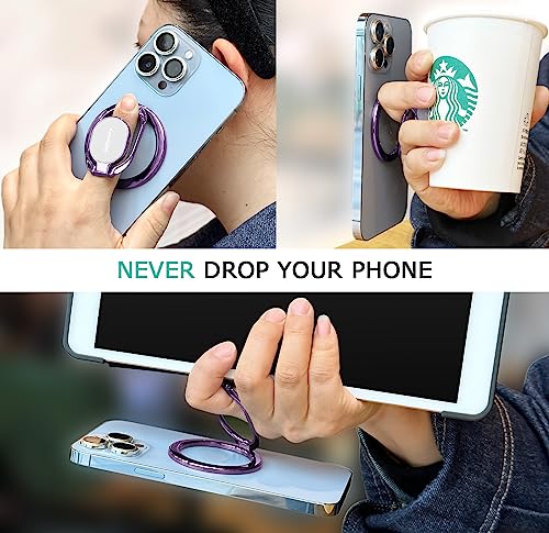 Doflyesky Metal Magnetic Phone Ring Holder, Double Adjustable Phone Grip and Stand Compatible with MagSafe Ring Holder, Compatible with PopSockets MagSafe Ring Grip, Compatible with Case/Cover - color: Purple