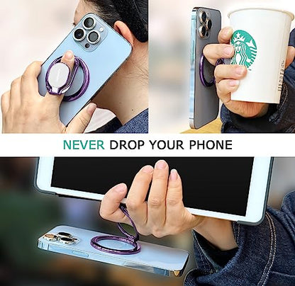 Doflyesky Metal Magnetic Phone Ring Holder, Double Adjustable Phone Grip and Stand Compatible with MagSafe Ring Holder, Compatible with PopSockets MagSafe Ring Grip, Compatible with Case/Cover - color: Purple