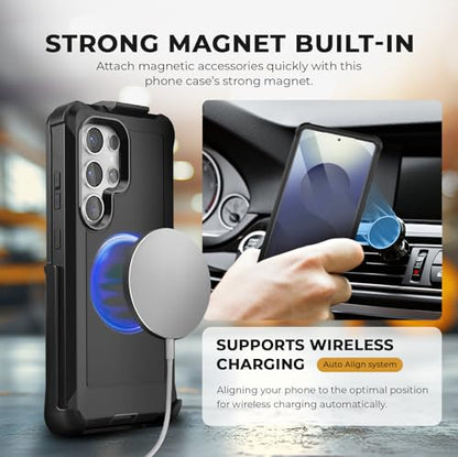 MOTIVE Heavy Duty Case for Samsung Galaxy s25 Ultra, Belt Clip | 6.9" | Bunker Series, Military Grade Multi-Layer Protection, PC/TPU Build, Sealed Port Cover, Compatible with MagSafe Qi2 Charging - size: s25 Ultra