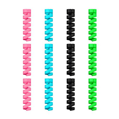 Jetec 12 Pieces Highly Flexible Silicone Micro USB Protector, Mouse Cable Protector, Suit for All Cell Phones, Computers and Chargers (Black, Pink, Blue, Green) - color: Black, Pink, Blue, Green