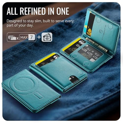 Strapurs Strong Magnetic Wallet Card Holder for MagSafe Phones and Cases, Slim PU Leather Detachable Phone Wallet with 6 Card Slots RFID Blocking for iPhone 17/16/15/14/13/12/Pro/Max/Plus – Bluegreen - color: Blue Green