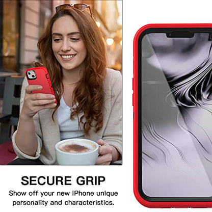 AICase for iPhone 13/iPhone 14 Case with Belt-Clip Holster, Screen Protector, Heavy Duty Protective Phone Case, Military Grade Full Body Protection Shockproof/Dustproof/Drop Proof Rugged Durabl (Red) - color: Red/Black with Belt