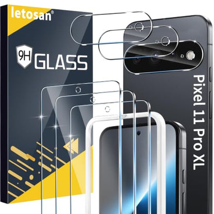 letosan 3 Pack for Google Pixel 11 Pro XL Screen Protector Tempered Glass + 3 Pack Camera Lens Protector, Military Grade Shatterproof, 9H Hardness, Fingerprint Unlock,Case Friendly 6.8 Inch - size: Pixel 11 Pro XL-6.8 Inch