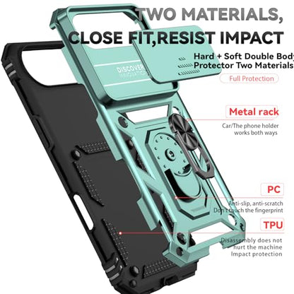 for iPhone Air Case, with Slide Camera Cover HD Screen Protector [Military Grade 16ft. Drop Tested] Ring Holder Kickstand Protective Phone Case for Apple iPhone Air 2025, Dark Green - color: Dark Green w/ Slide Camera 2nd gen. Military Grade