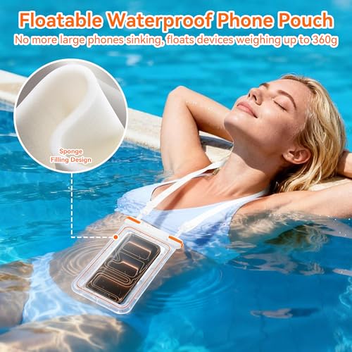 Waterproof Phone Pouch, IPX8 Floating Case up to 7.1" | Touchscreen TPU Window, 4-Chamber Airbag, Lanyard, for iPhone 17/16/15/14Pro Max, Samsung S24/25 Ultra, Beach, Cruise & Kayak - color: WHITE 1PACK