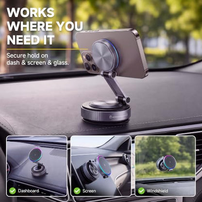 Magnetic Phone Holder for Car Wireless Charging, 15W Fast Wireless Car Charger with Vacuum Suction, 360° Adjustable Magnetic Mount for Dashboard & Windshield, Hands-Free for MagSafe iPhone & Android - size: for Magnetic General PM