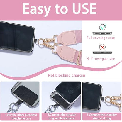 Clip and Go Phone Strap with Zippered Pouch,Phone Strap with Cellphone Chain Accessories - color: Pink