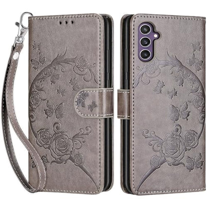 Wallet Case for Samsung Galaxy S23 FE, Gray Flower | Women Flip Folio Cover, Embossed PU Leather, Stand, Credit Card Holders Slots, Wrist Strap - color: 6