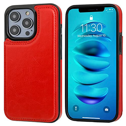 ONETOP for iPhone 14 Pro Wallet Case with Credit Card Holder,Red | Kickstand,ID/Cash Holder,Case Wallet with Card Slots,Double Magnetic Clasp,Durable PU Leather Shockproof Cover for Women Men - color: Red