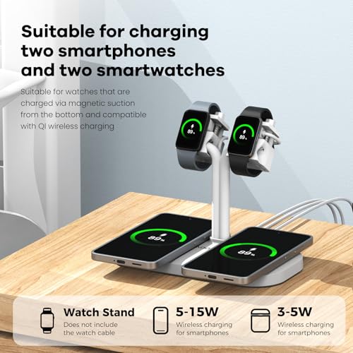 4-in-1 Dual Mobile Wireless Charging Dock and Sports Watch Stand - color: A433SW-White