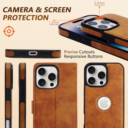 2 in 1 PU Leather for iPhone 16 Pro Case, Detachable Wallet Case with Card Holder, Removable Flip Folio Cover with RFID Blocking, Stand Shockproof Phone Cover（Compatible with MagSafe） Brown - color: Brown, size: Iphone 16 pro