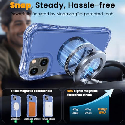 WRJ Magnetic Clear for iPhone 13 Case,iPhone 14 Case,[Compatible with MagSafe][Military Grade Drop Protection] Transparent Full Body Shockproof Protective Phone Case-Blue - color: Blue, style: Transparent