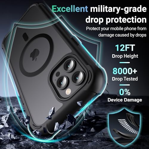 jaroco Magnetic for iPhone 12 Pro Max Case Heavy Duty Protection Black | Compatible with MagSafe,Military Grade Drop Protection,Translucent Matte,Non-Slip,Shockproof 2-Layer Durable Bumper Case - color: Black, size: iPhone 12 Pro Max