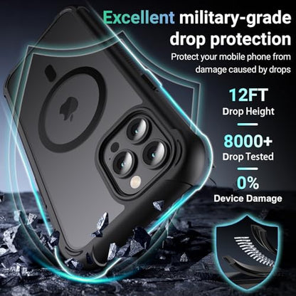 jaroco Magnetic for iPhone 12 Pro Max Case Heavy Duty Protection Black | Compatible with MagSafe,Military Grade Drop Protection,Translucent Matte,Non-Slip,Shockproof 2-Layer Durable Bumper Case - color: Black, size: iPhone 12 Pro Max