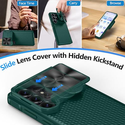 Magnetic for Samsung Galaxy S26 Ultra Case-Green | [Slide Camera Cover][Kickstand][Compatible with MagSafe] Military Drop Protection Phone Case for Galaxy S26 Ultra - color: Green