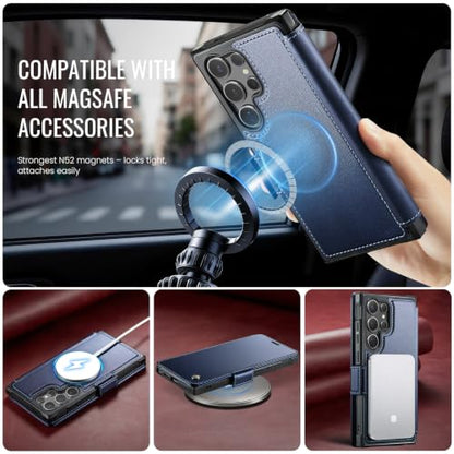 for Galaxy S24 Ultra Slim Wallet Case Wireless Charging, Deep Blue - color: Deep Blue, size: Samsung Galaxy S24 Ultra