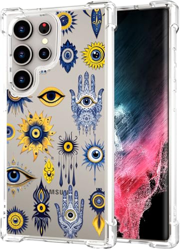 Hungo Galaxy S24 Ultra Case for Women Clear Design Cute Geometry Religion,Girly Girls Case Compatible with Samsung Galaxy S24 Ultra Hamsa Hand Evil Eyes Eye of Providence - color: Eyes