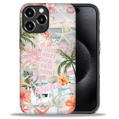 Case for iPhone 16 Pro Max, Cute Phone Case, Aloha Summer Collage | Hybrid 2-Layer Phone Cover，Military-Grade Protection Durable Shockproof Anti-Scratch Cases - color: Pink Aloha Summer Collage, size: Iphone 16 Pro Max