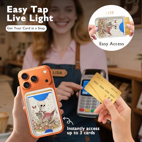 Compatible with Magsafe Wallet Magnetic Card Holder -White Skeleton Book Phone Wallets for Women Teen Girls Cute for iPhone 17/16/15/14/13/12 Series Slim for Apple Mag RFID Magnet,Fit 3 Cards - color: White Skeleton Book