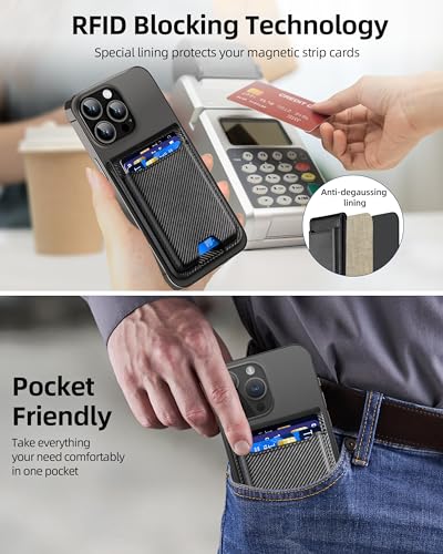 ExtreLife for Magsafe Wallet, Works with Apple Find My, 6 Cards Holder - color: Black Carbon Fiber