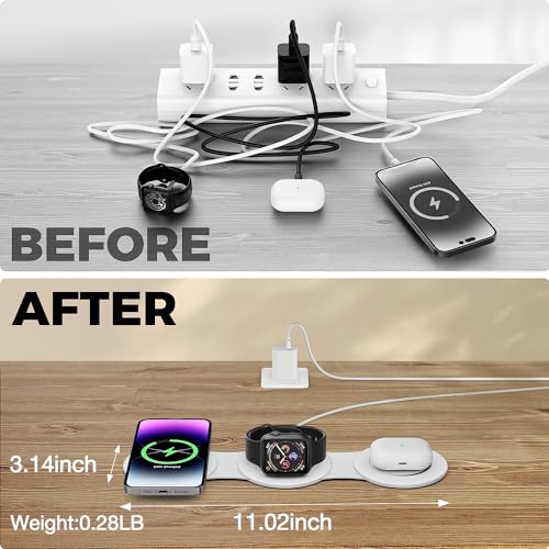 HICOBER 3-in-1 Wireless Charging Station for iPhone, Watch, AirPods, White - color: B-White