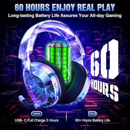 BENGOO 60H Wireless Gaming Headset with RGB Lights for PS5 PS4 PC - color: White