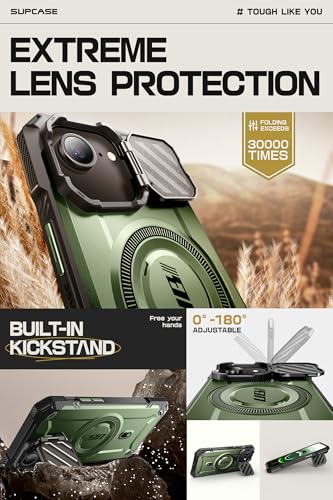 SUPCASE for iPhone 17e/16e Case with Camera Cover Stand, Green | Compatible with MagSafe, Built-in Kickstand, Military-Grade Protection, Magnetic Phone Case for iPhone 15/14/13, UBMag XT - color: Guldan