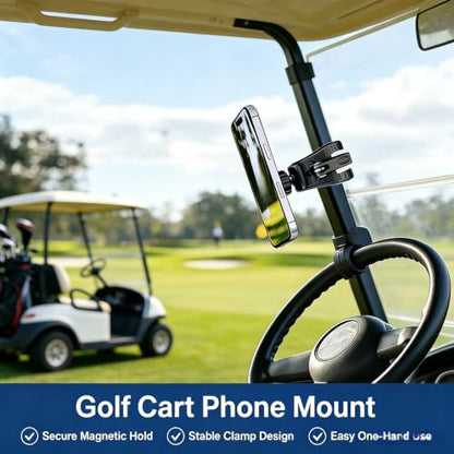 Magnetic Phone Holder Clamp Mount, 360° Adjustable Phone Mount for Treadmill, Golf Cart, Stroller, Shopping Cart & Exercise Equipment, MagSafe Compatible Smartphone Holder for iPhone and Android